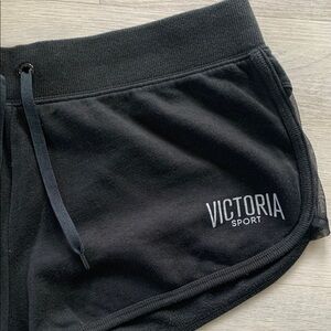 VICTORIA SPORT Black Athletic Shorts with Drawstring Waistband Size Large